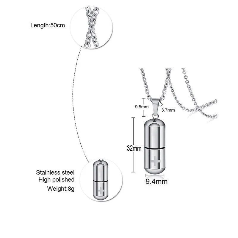 Vnox, Мужская медицинская капсула для таблеток, ожерелье из нержавеющей стали с крестом, мужские ювелирные изделия