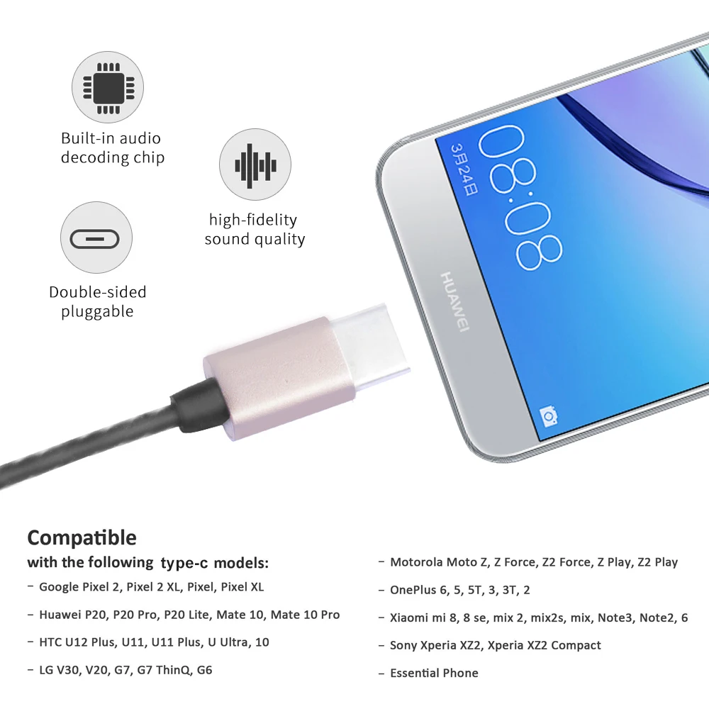 Okcsc Type C Earphone Cable Mmcx Headphone Cords Button Control W Mic For Xiaomi 6 Huawei P20 Htc U11 Plus Sony Xperia Xz2