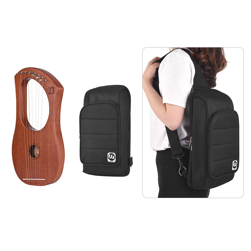 

7-String Wooden Lyre Harp Metal Strings Mahogany Solid Wood String Instrument with Carry Bag