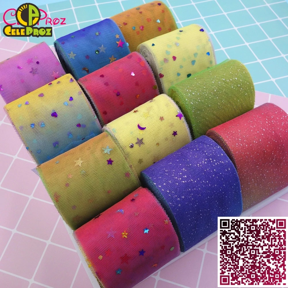 

Hot Sale 6cm Rainbow Color Tulle Mesh Ribbo DIY headband Hair Bow Ornaments Pom Material Tutu Skirt Personalized Crafts Supplies