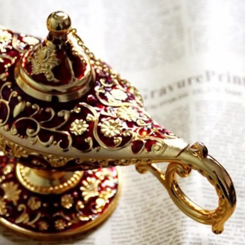 Baratos Alta calidad Metal tallado Aladino lámpara Retro estatua aleación de aluminio decoración colección guardar Colección Arte arte regalo