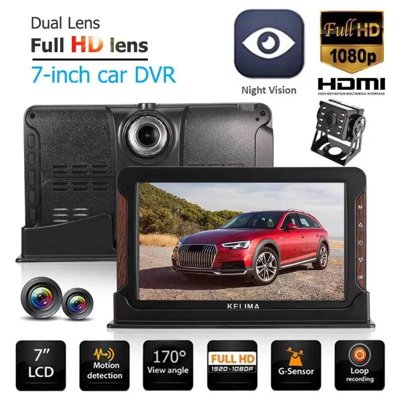 

7 Inch Dual-core Car DVR Camera 1080P HD IPS Screen Dual Lens Night Vision Dash Cam Video Recorder Auto Camcorder