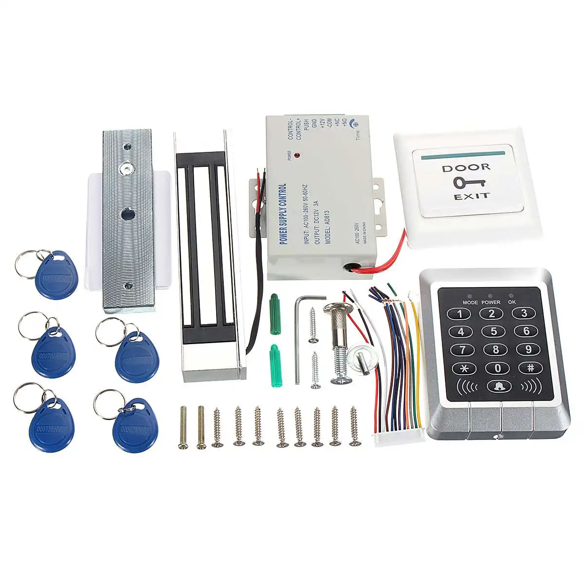 

125KHz RFID ID Card Keypad Doorbell Door Lock Security Access Control System Kit Host Controller+Electric Magnetic Lock+Keyfobs