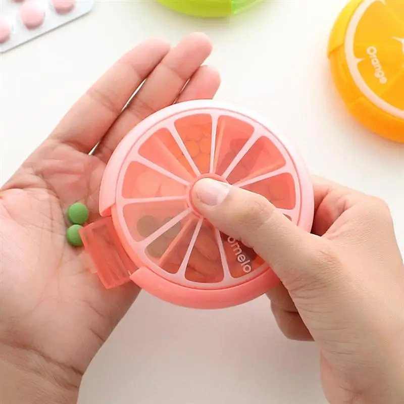 

Portable Round Pill Holder Weekly Rotated 7 Slot Vitamin Medicine Box Case Organizer Container