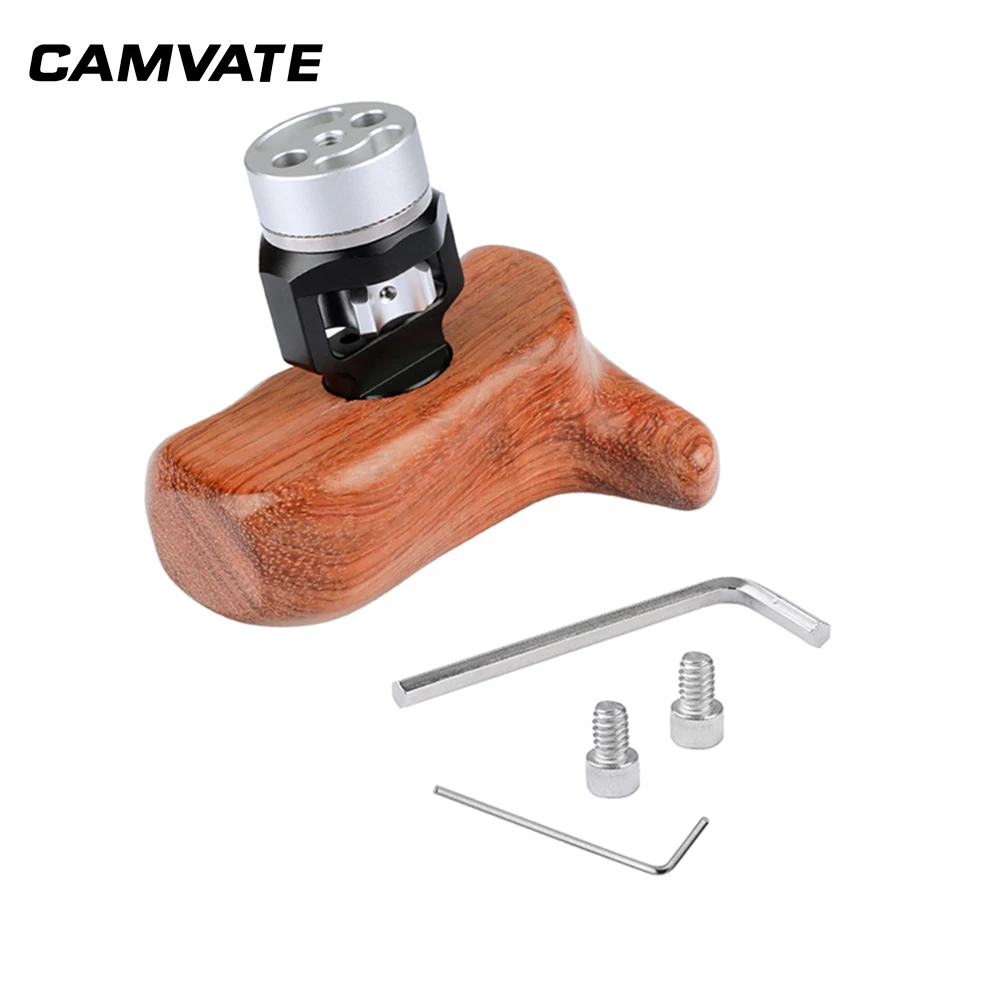 

CAMVATE Right Side Wooden Grip With M6 arri Rosette & 1/4" Mounting Points C2005