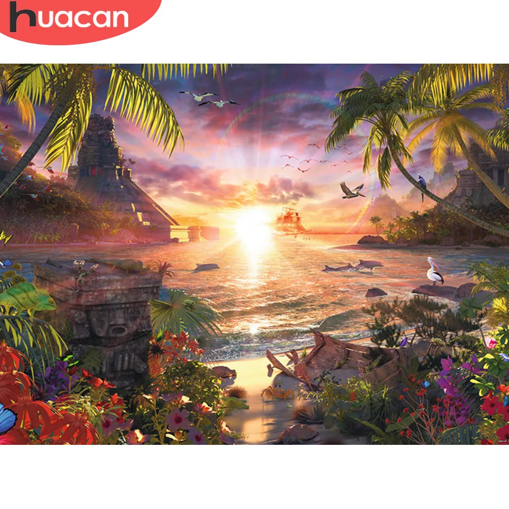 

HUACAN 5D DIY Full Square Sunrise Diamond Embroidery Full Display Diamond Painting Landscape Cross Stitch Scenic Decor Home Gift