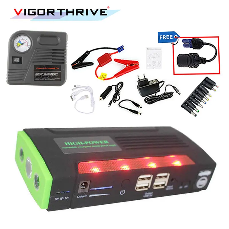 68800mAh 4 USB Auto Jump Starter Power Bank Starthilfe Ladegerät LED 12V Booster