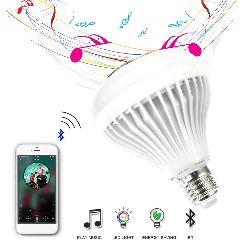 E27 Беспроводная BT RGB Светодиодная лампа умная музыкальный плеер аудио с пультом