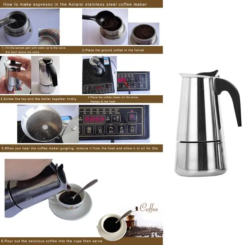 Портативный Эспрессо кофеварка Moka чайник из нержавеющей стали с электрической плитой фильтр Перколятор кофейник чайник горшок