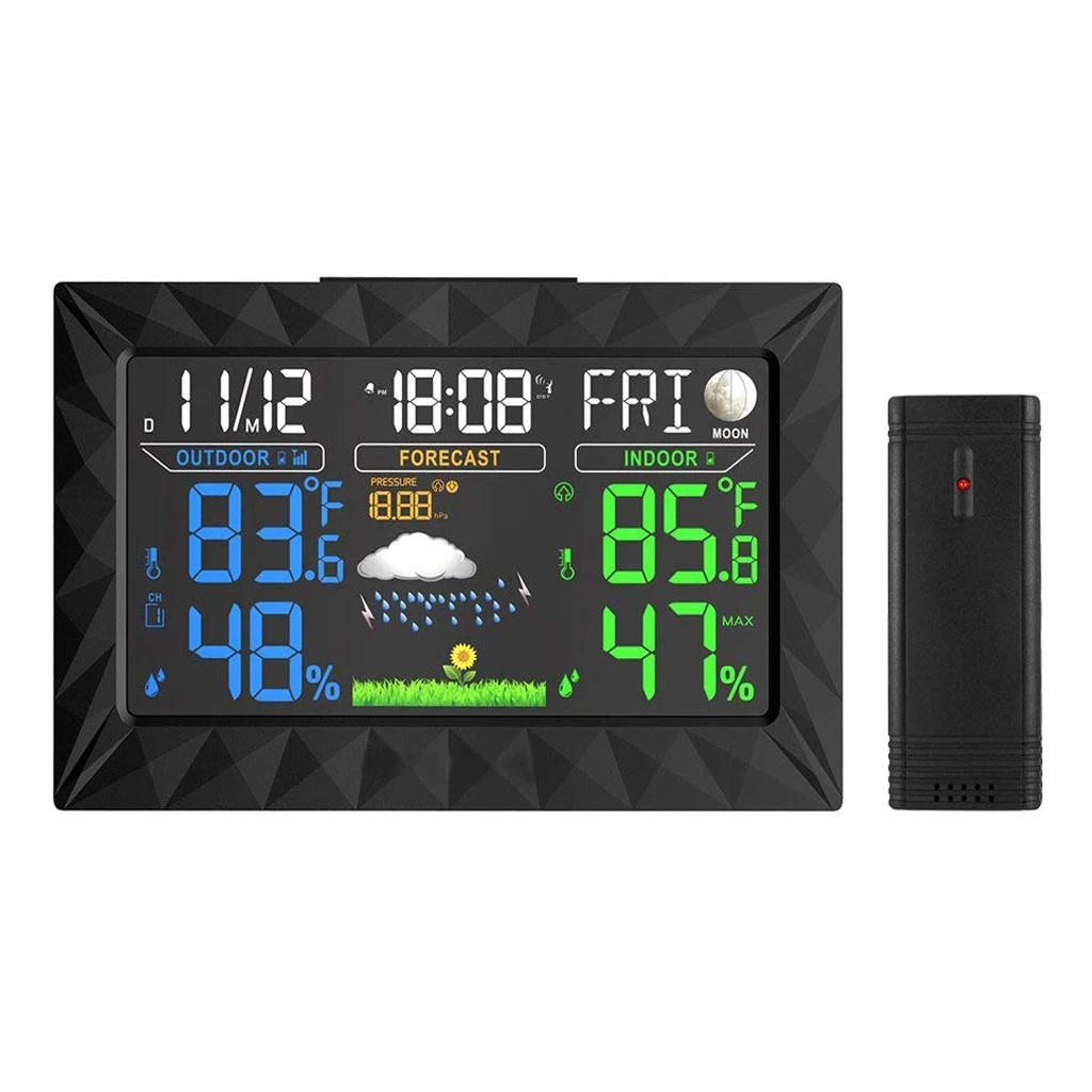 

Digital Wireless Weather Station With Large Lcd Color Display, Outdoor Sensor, Snooze Alarm, Barometer For Weather Forecast, T