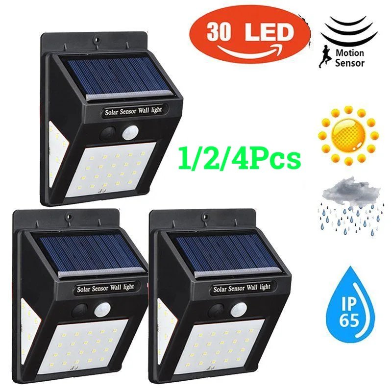 

1/2/4pcs 30 Leds Solar Light 3 Side Illumination PIR Motion Sensor Wireless Solar Light Waterproof Outdoor Garden Wall LED Light