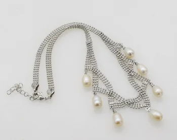 

freshwater pearl white rice 6-8mm necklace 18inch FPPJ wholesale beads nature