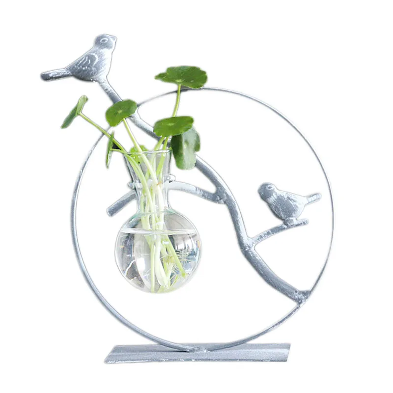 

Creative Iron Round Plant Glass Hydroponic Container Terrarium Nordic Home Decor Vase Simple Office Desktop Ornaments Craft Gi