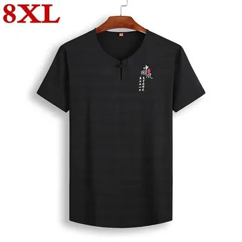 

New Plus Size 8xl 7xl Chinese Style O Neck Short Sleeve Men's T Shirt Men Fashion T Shirts Casual For Male T-shirt Tops Wpws3902