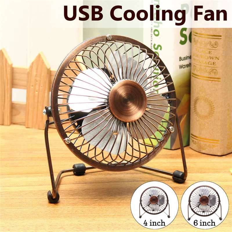 

4/6 inch Bronze Retro USB Fan Iron Cooling Fan 5V Handy Small Student Desk Desktop Mini Fan