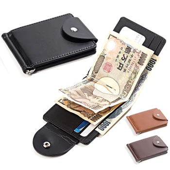 New Pu Leather Men Money Clip Simple Solid Multifunctional Thin Card Clip Wallet Portable Fashion Black Color Money Holder fashion stripes and color matching design money clip for men