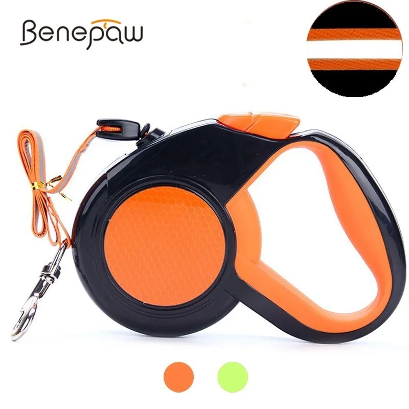 

Benepaw Reflective Medium Large Dog Leash Retractable Tangle-Free Soft Hand Grip Pet Leash One Button Brake & Lock Accessories