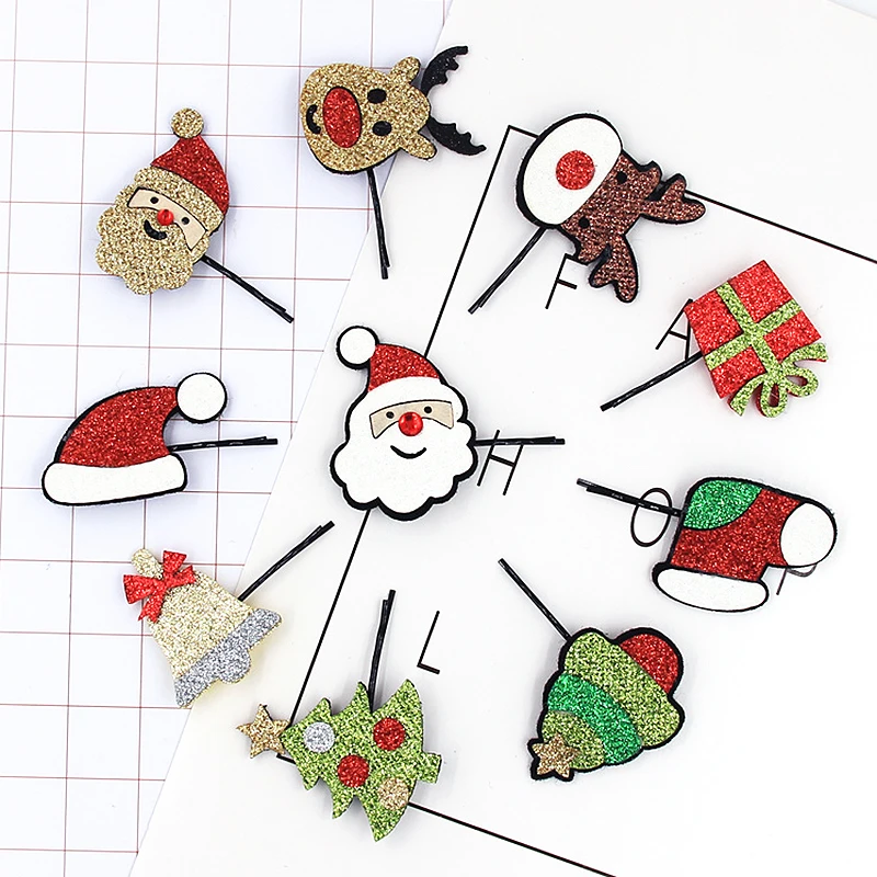 

Christmas Tree Cute Hairpins Barrettes Allergy Free David's deer Clips Children Korean Cartoon Bell 1Pair Christmas Hat Girls