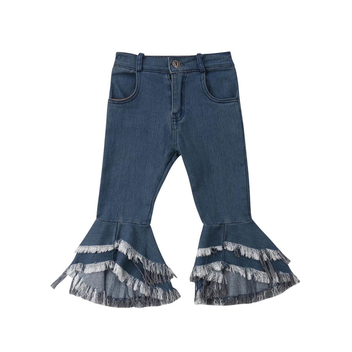 

2019 Tassel Fashion Toddler Girls Long Denim Pants Ruffle Flare Trousers Jeans Novelty Summer Fashion Clothing