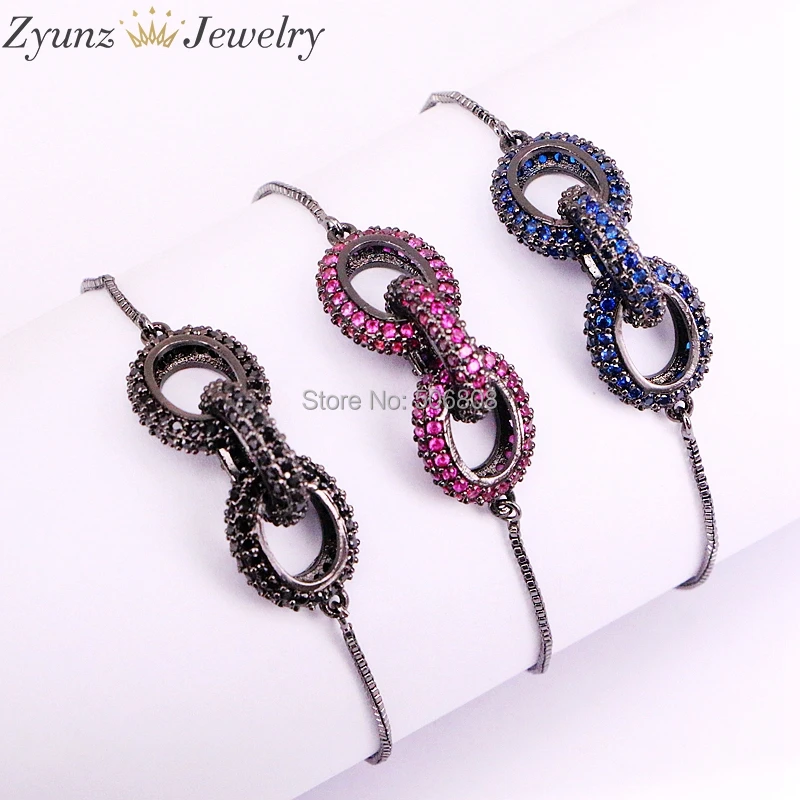 

5PCS ZYZ325-9655 CZ Micro Pave Oval Chain Shaped Connector, Gunmetal Color Cubic Zirconia Oval Link Connector Beads Bracelet