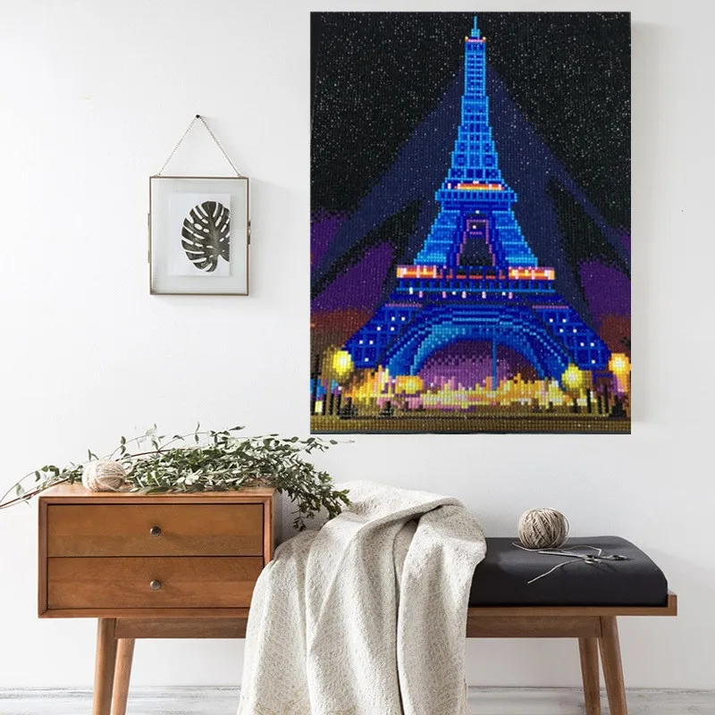 

New diamond painting LED diamond painting with frame illuminating painting Eiffel Tower decorative painting