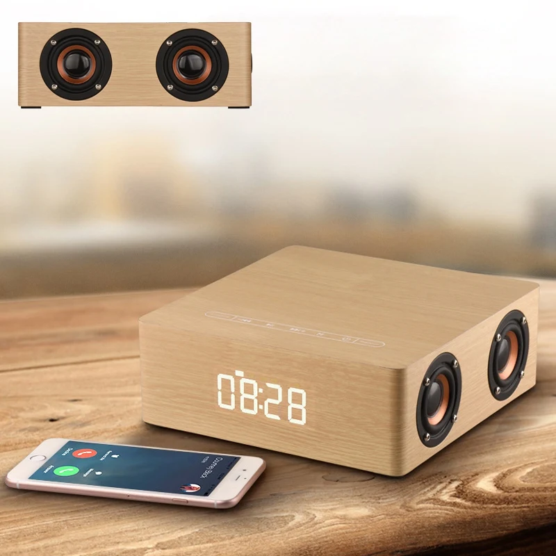 Деревянный Bluetooth будильник динамик 3600 мАч батарея Поддержка аудио вход TF карта