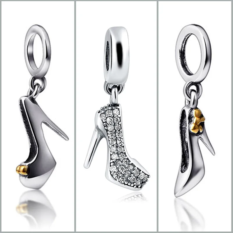 

925 Sterling Silver Charms Fit Authentic Pandora Bracelet Silver 925 Original High-heeled shoes beads Jewelry Making For Women