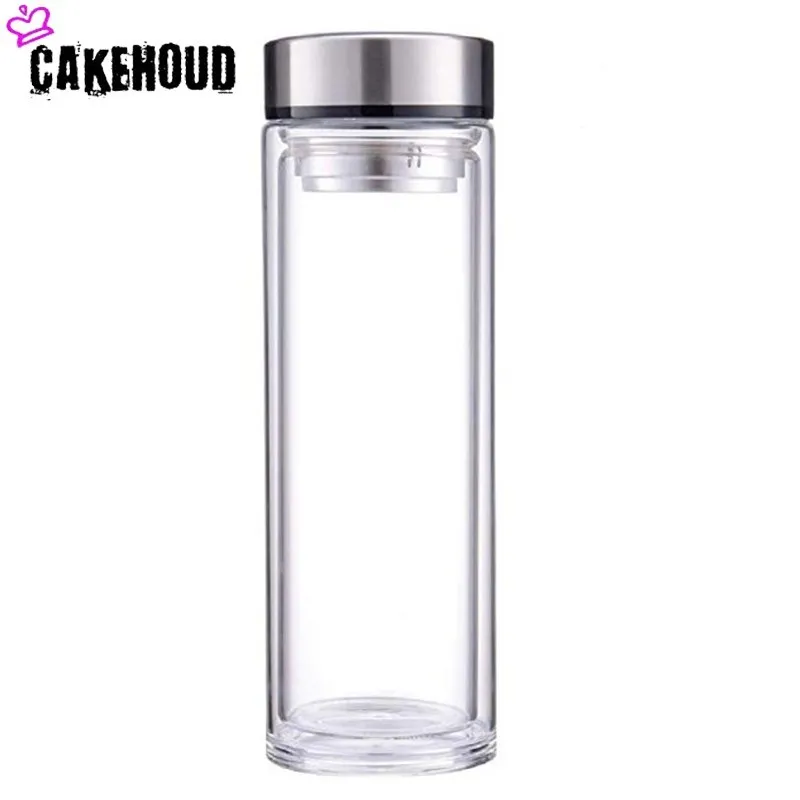 

CAKEHOUD Business Type Water Bottle Glass Bottle With Stainless Steel Tea Infuser Filter Double Wall Glass Sport Water Tumbler