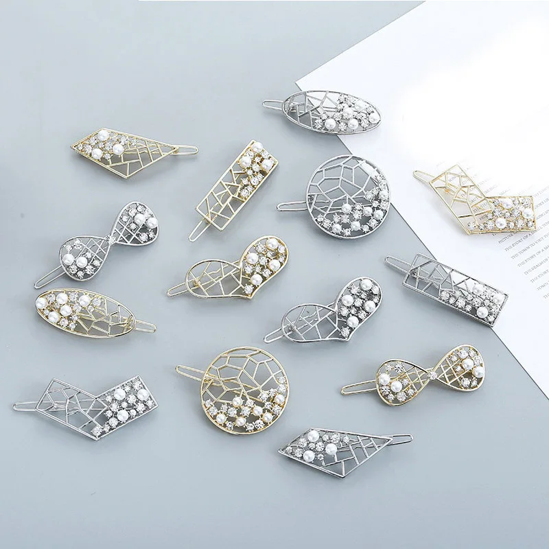 

1PC Korean Bowknot Heart Round Barrette Hairpins Popular Geometric Hair Accessories Girls Women Hair Clips Imitation Pearl