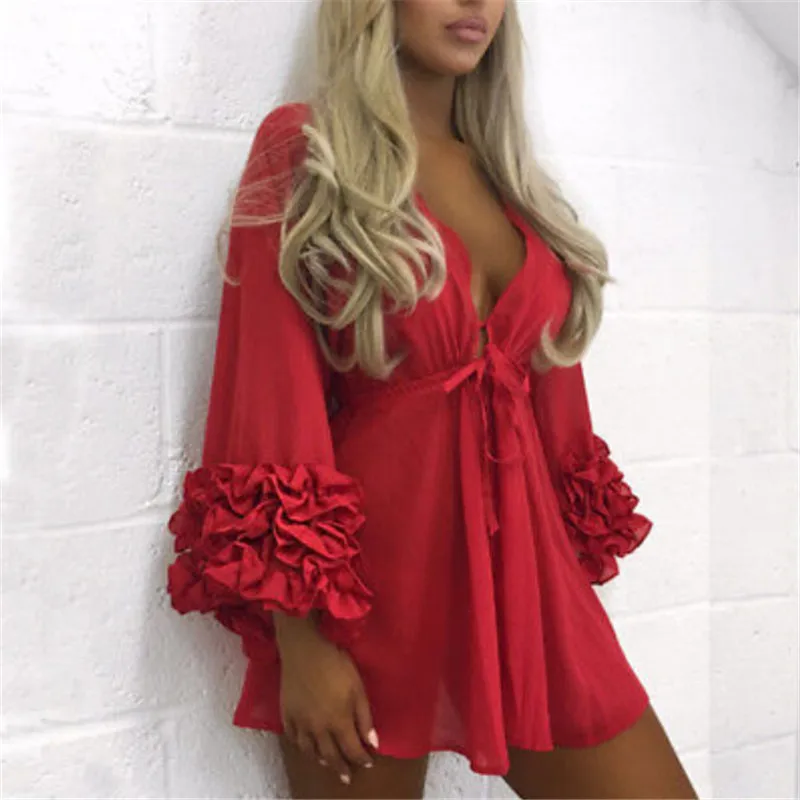 

Beach Cover up Robe Covers Sleeve Long Tunic Suit Bathing up Dress Swimwear Beach Puff Sexy Pareo Mesh Summer Women Wear