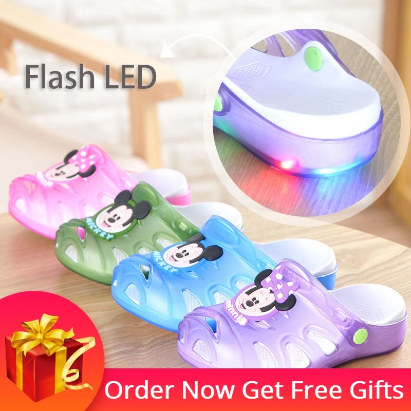 

Mini Melissa LED Mickey Minnie Breathable Sandals 2017 Children Slippers Summer Cute Cartoon Children Baby Jelly Hole Shoes