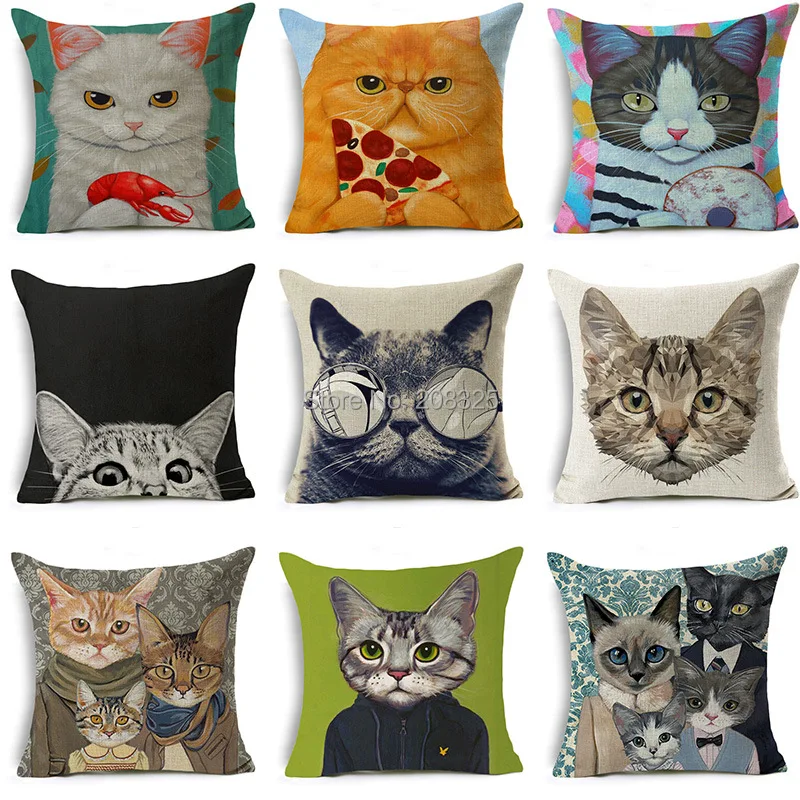 

ZENGIA Cat Pillow Case Farmhouse Decor Cotton Linen Cushion Cover Throw Pillows Home Decorative Pillow Cover For Sofa Cojines