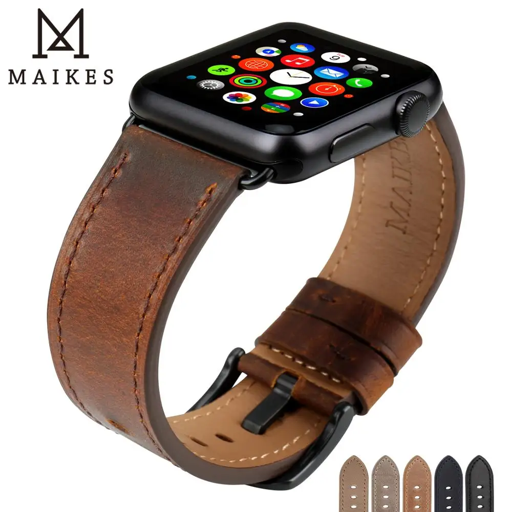 Аксессуары для Apple Watch 4 MAIKES ремешки из натуральной кожи 42 мм 44 38 40 iwatch Series 3 2