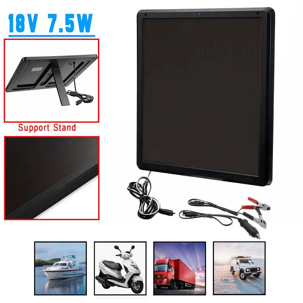 

18V 7.5W Solar Panel Trickle Battery Charger Maintainer For Car Vehicle Charging Fold Out Support Stand 337x337x17mm Waterproof