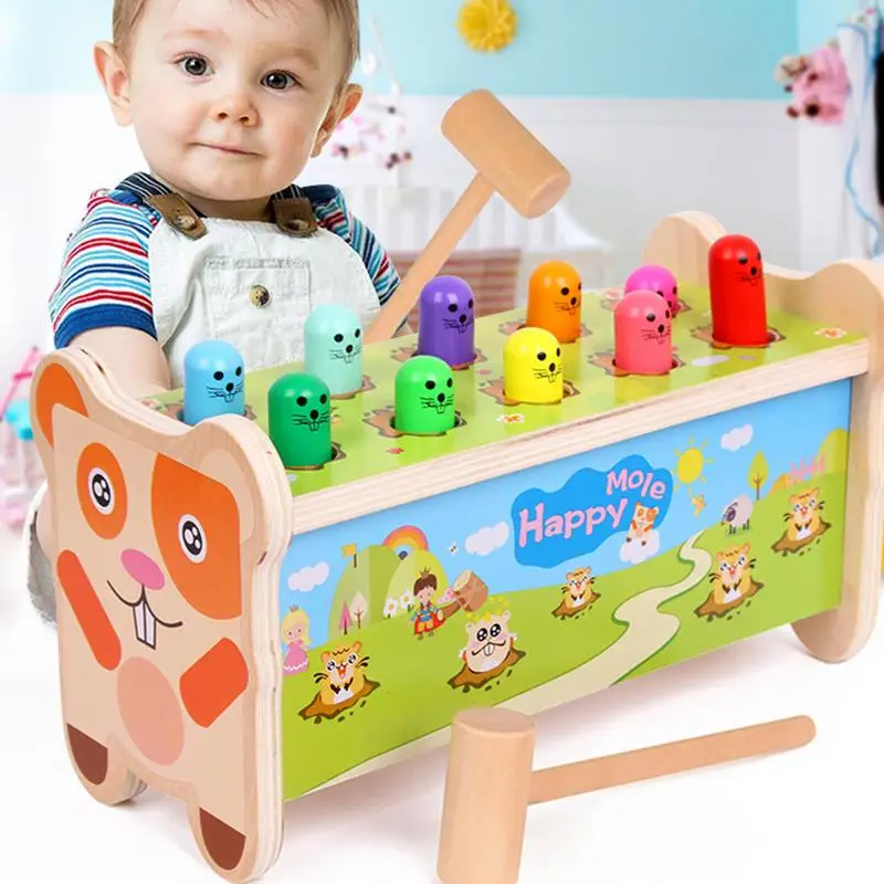 

Wooden Toys for toddler Hammering Noise Maker Baby Hamster Game Knocking Educational Toys Multi-color Small Hit Ball Pound Toy