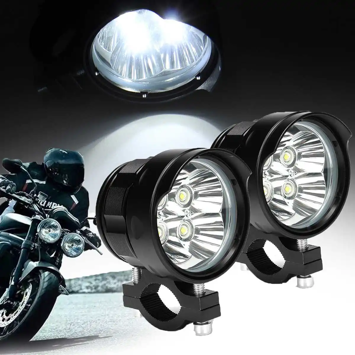 

Motorcycle Pair LED HeadLights+Switch 12/24/36V Motorbike T6 LED Spot Driving Head light Fog Light Universal For 7/8'' handlebar