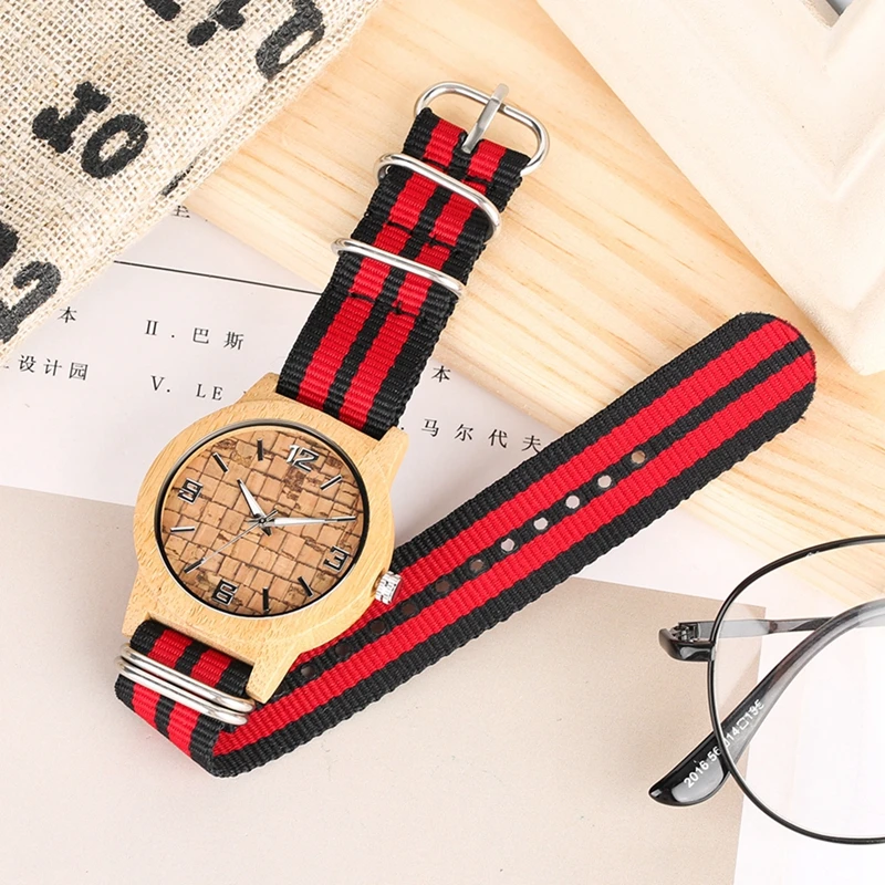 Retro Bricks Display Wood Watch Men Quartz Clock Male Women s Nylon Bracelet Original Wooden Bamboo 5
