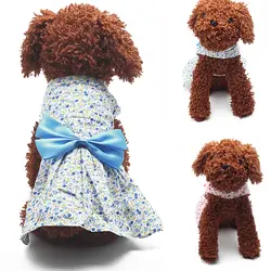 Новинка, летнее платье-пачка с цветочным рисунком для собак и щенков, платье принцессы с бантом