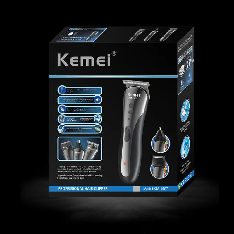 Kemei KM-1407 3 в 1 Электробритва Триммер для волос перезаряжаемая электрическая машинка для стрижки волос в носу профессиональная Бритва для бороды