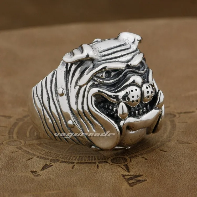 Огромное и тяжелое твердое Стерлинговое Серебро 925 пробы милое кольцо с дизайном «бульдог» 8E011 американский размер 8 до 14