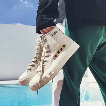 

EXCARGO Canvas Shoes Mens Vulcanize Chunky Sneakers High Top 2019 White/black Sneakers Shoes For Men Spring Canvas Sneaker 44