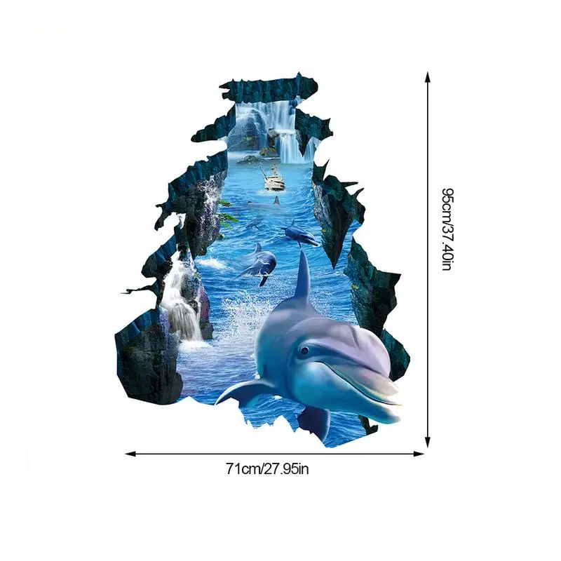 Новые 3D наклейки на стену Дельфин сломанная стена визуальная Защита окружающей среды водонепроницаемые Нескользящие наклейки на пол для гостиной спальни