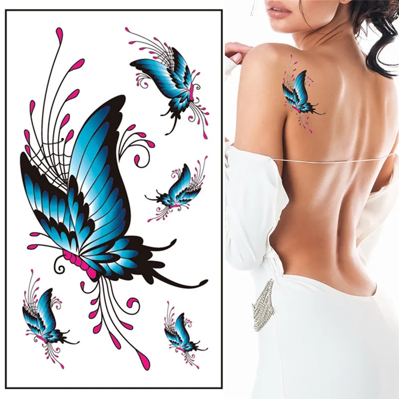 Новая Женская 3D временная татуировка наклейка водонепроницаемые наклейки в стиле боди-арт наклейка поддельные татуировки арт тату наклейка-Татуировка бабочка