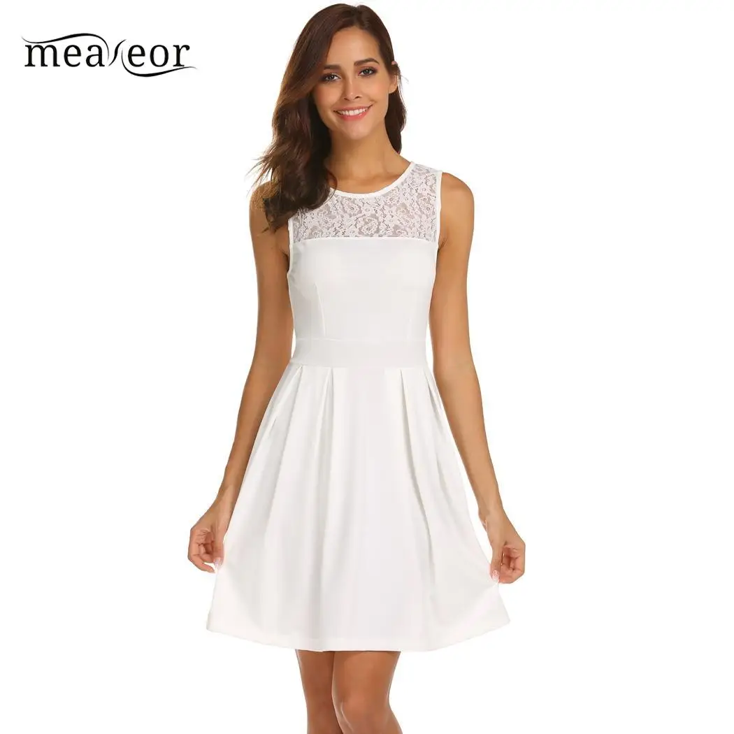 

Meaneor Women Tank Dress Brand Summer Lace Patchwork Vintage Sleeveless Cocktail Party Swing Dresses Feminino Vestidos