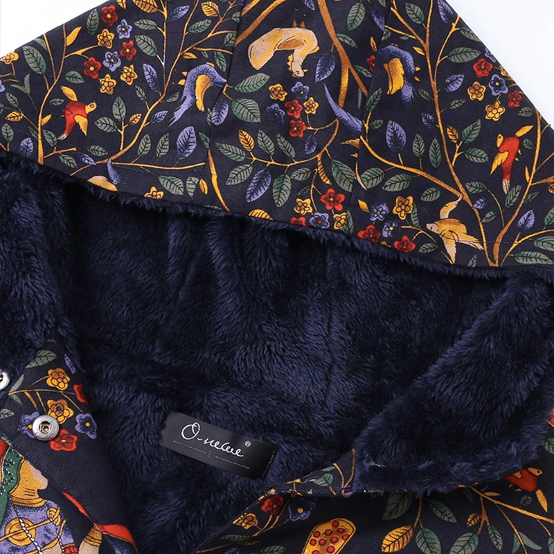 price cut  2019 Winter Women Fleece Plush Fluffy Faux Fur Floral Printed Hoodies Coats Female Long Sleeve Coat