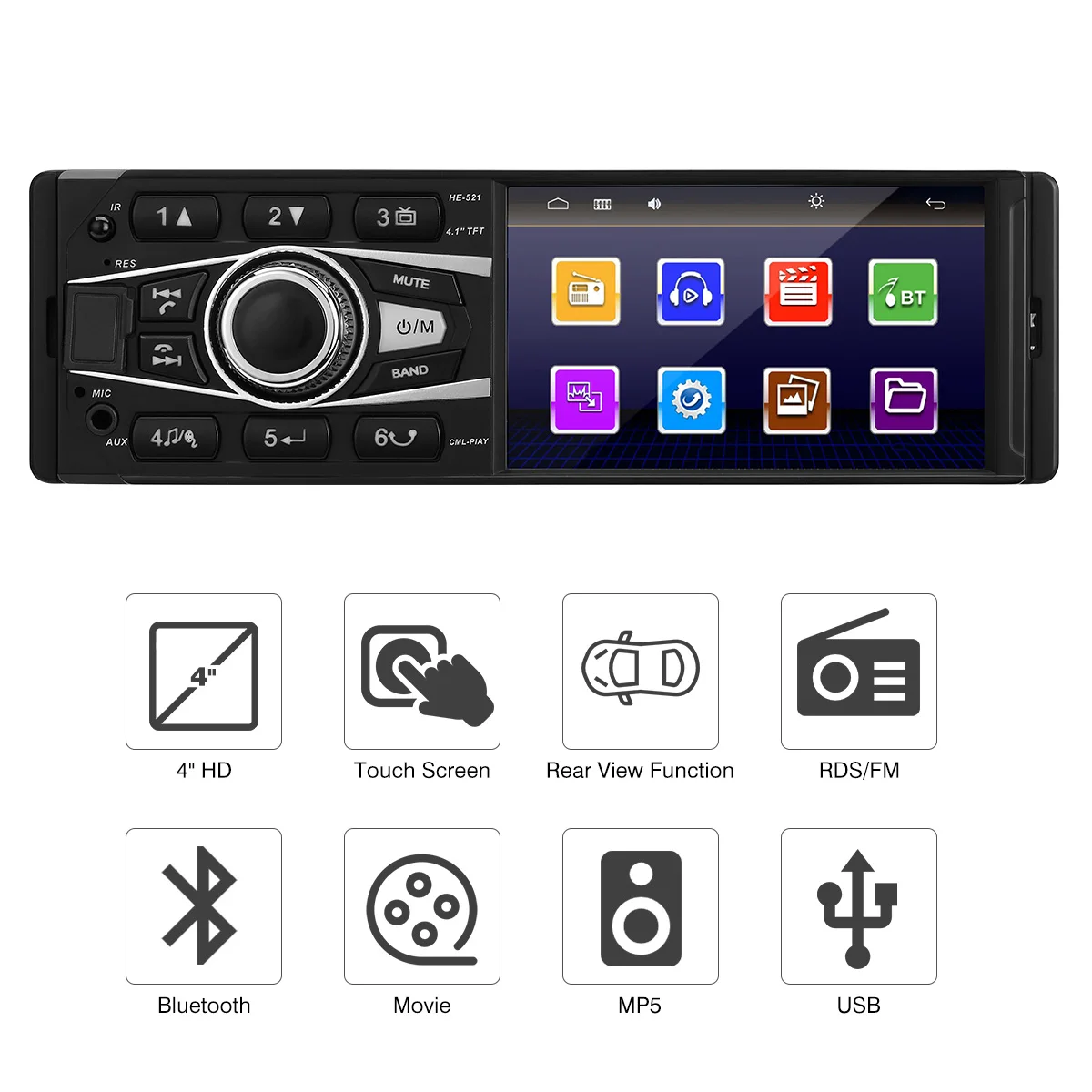 

Universal 4inch Car Radio Player 1Din Bluetooth RDS Auto Radio Touchscreen Car Stereo USB SD Card MP3 Radio Rear View Camera