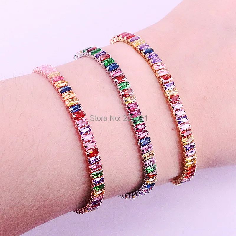 

10Pcs Gold/Silver/Rose Gold Colorful Cubic Zirconia Tennis Link Chain Bracelet Fashion Gorgeous Women Girls adjustable Jewelry