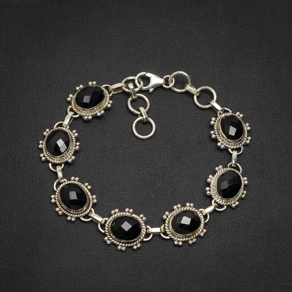 

Natural Smoky Quartz Handmade Unique 925 Sterling Silver Bracelet 7-8" A3111
