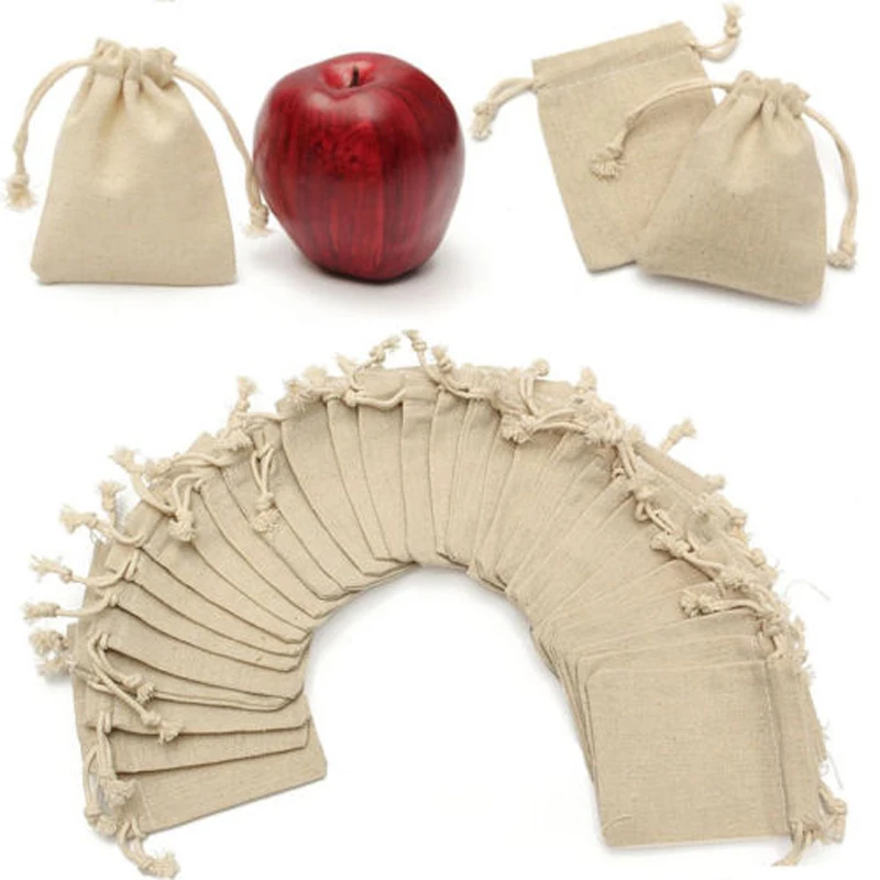 

50 Pcs Burlap Natural Linen Jute Sack Drawstring Gift candy Bags Jewelry Pouch