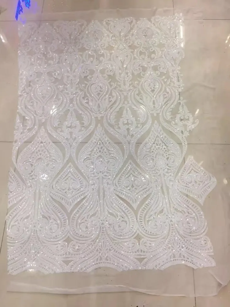 

2019 African high quality velvet sequence French Nigerian sequins net tulle mesh Swiss lace fabric for dresses 5yards white
